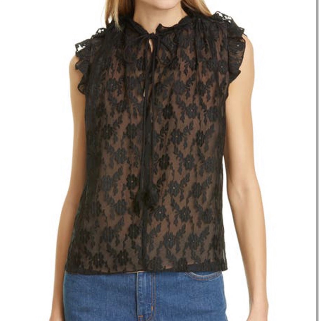 Rebecca Taylor Vine Embroidery Cotton & Silk Top